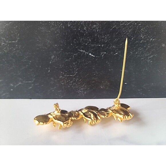 Elephant Shaped Green Rhinestone Eyes Gold Tone Brooch Vintage Costume Jewelry - Picture 8 of 10